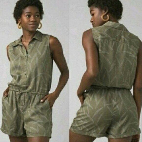 NWT Prana Weekend Escape Romper (Rye Green Leaves Size Small) - Picture 1 of 3